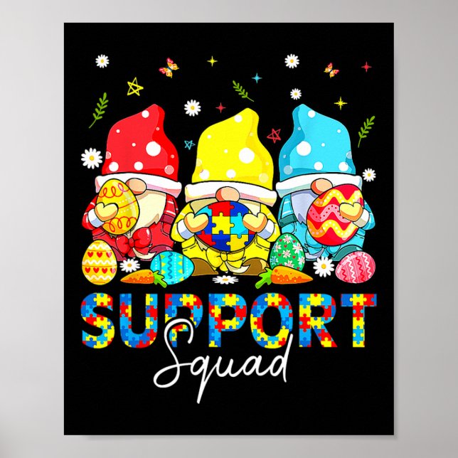 Gnomes Autism Awareness Shirts Support Squad Easte Poster (Front)