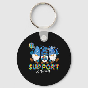 Gnomes Autism Awareness Support Squad Blue Ribbon Key Ring