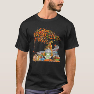Gnomes Autumn Leaf Tree Thanksgiving Books Reading T-Shirt