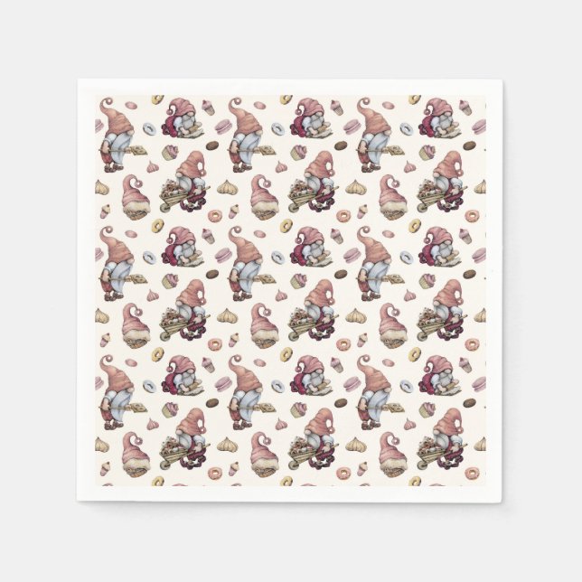 Gnomes Baking Cupcakes Doughnuts Trendy Adorable Napkin (Front)