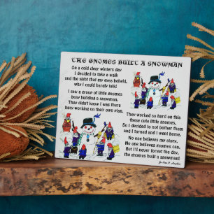 GNOMES BUILD SNOWMAN PLAQUE