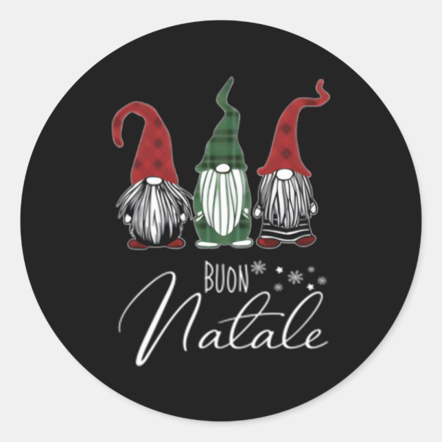 Gnomes Buon Natale Italian Merry Classic Round Sticker (Front)
