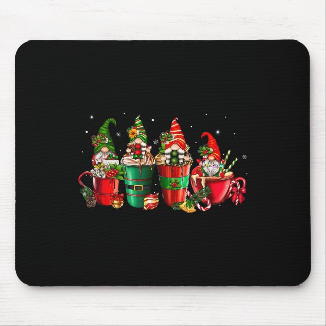 Gnomes Christmas Coffee Cups Latte Drink Outfit Ch Mouse Pad (Front)