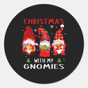 Gnomes Christmas Family Leopard Funny Plaid Men Wo Classic Round Sticker