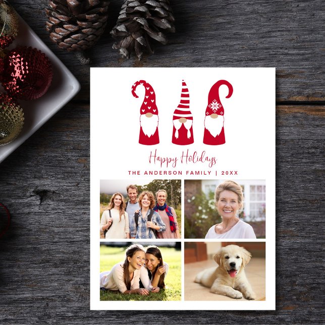 Gnomes Christmas Photo Collage Holiday Postcard (Creator Uploaded)