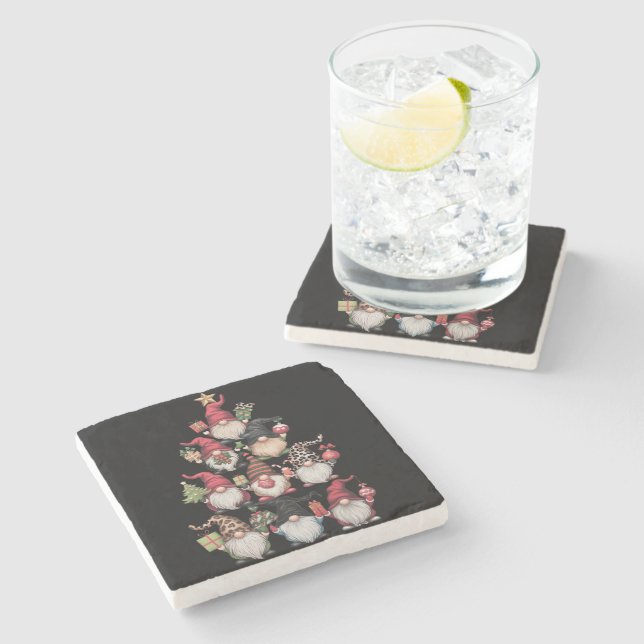 Gnomes Christmas Tree Funny Xmas Holidays Stone Coaster (Side)