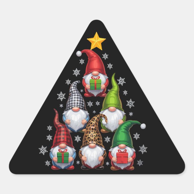 Gnomes Christmas Tree Funny Xmas Holidays  Triangle Sticker (Front)