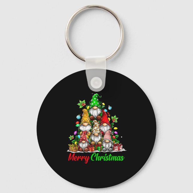 Gnomes Christmas Tree Pajamas Funny Gnome Holiday  Key Ring (Front)