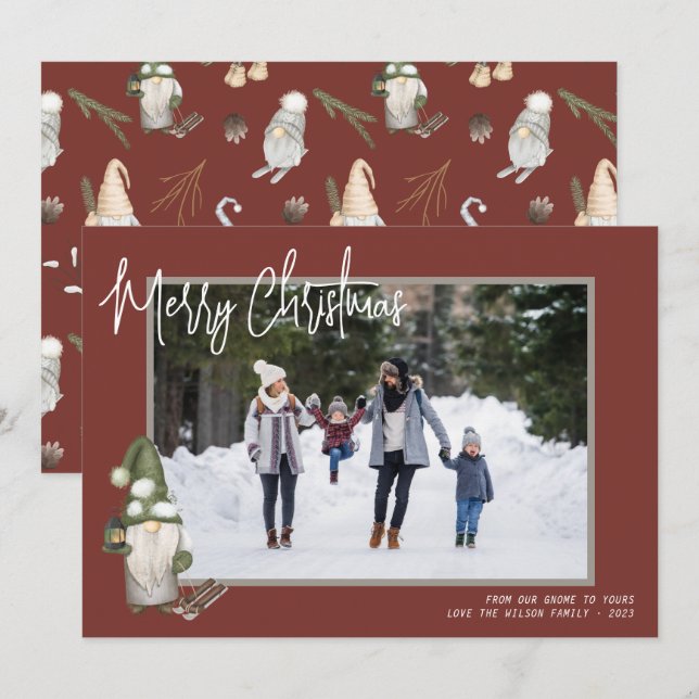Gnomes Christmas Woodland Photo Holiday Card (Front/Back)
