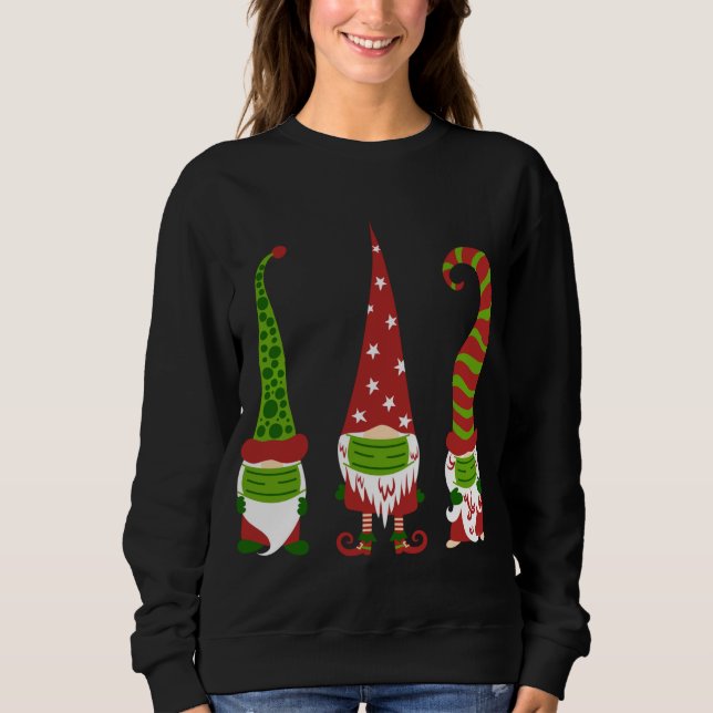Gnomes Face Mask Matching Family Christmas Party P Sweatshirt (Front)