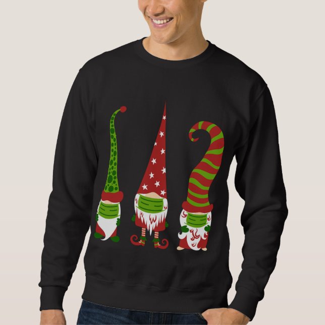 Gnomes Face Mask Matching Family Christmas Party P Sweatshirt (Front)