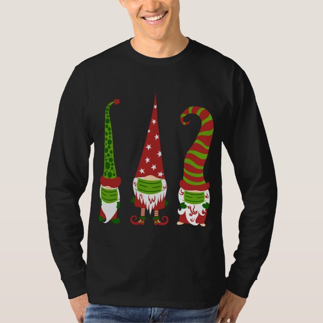 Gnomes Face Mask Matching Family Christmas Party P T-Shirt (Front)