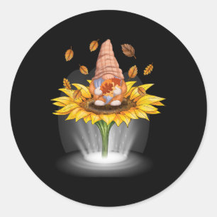 Gnomes Fall Leaf Tree Autumn Beam Sunflower Thanks Classic Round Sticker