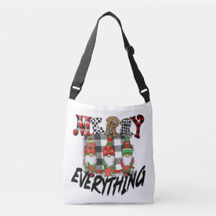 Gnomes Funny Merry Everything Black White Plaid Crossbody Bag