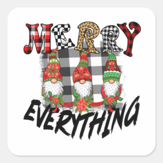 Gnomes Funny Merry Everything Black White Plaid Square Sticker