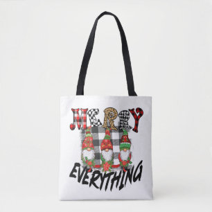 Gnomes Funny Merry Everything Black White Plaid Tote Bag