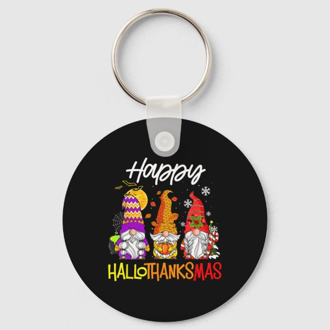 Gnomes Hallothanksmas Halloween Thanksgiving Chris Key Ring (Front)