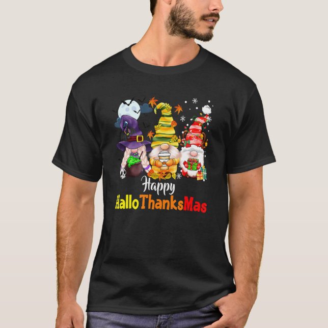 Gnomes  Halloween Merry Christmas Happy Hallothank T-Shirt (Front)