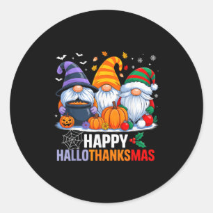 Gnomes Halloween Thanksgiving Christmas Happy Hall Classic Round Sticker