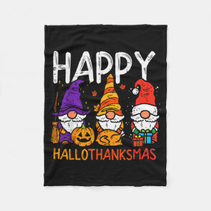 Gnomes Happy Hallothanksmas Halloween Thanksgiving Fleece Blanket