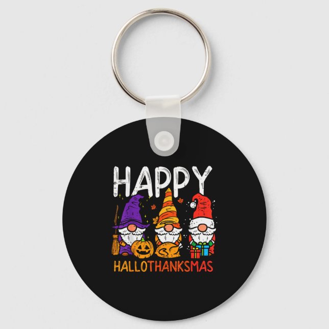Gnomes Happy Hallothanksmas Halloween Thanksgiving Key Ring (Front)