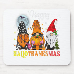 Gnomes Happy Hallothanksmas Halloween Thanksgiving Mouse Pad