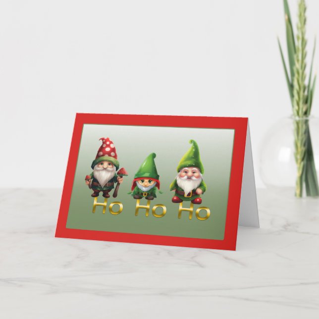 Gnomes Ho Ho Ho Christmas Card (Front)