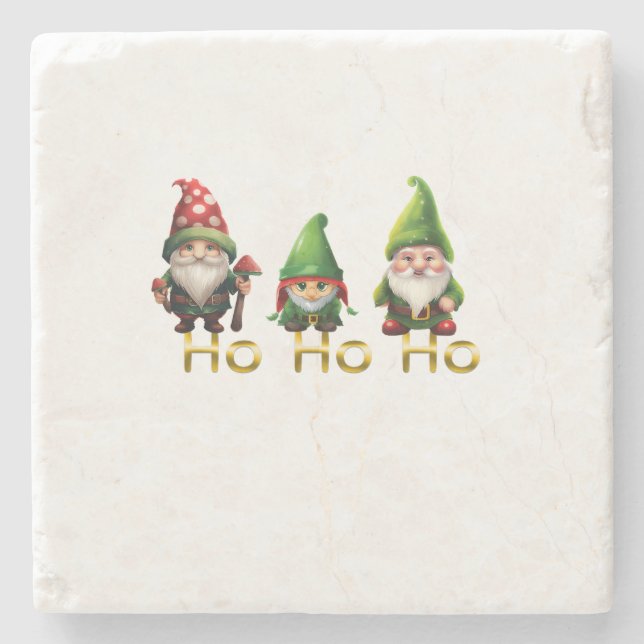 Gnomes Ho Ho Ho Christmas Stone Coaster (Front)