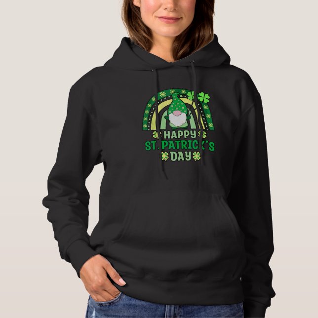 Gnomes Holding Shamrock Leopard Rainbow St Patrick Hoodie (Front)