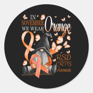 Gnomes In November We Wear Orange Crps Awareness B Classic Round Sticker