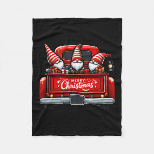 Gnomes In Red Truck Merry Christmas Pajama Family  Fleece Blanket