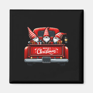 Gnomes In Red Truck Merry Christmas Pajama Family  Magnet