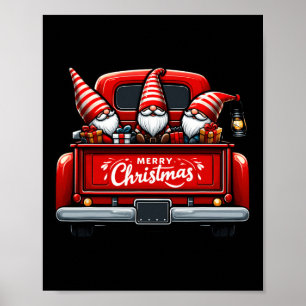 Gnomes In Red Truck Merry Christmas Pajama Family  Poster