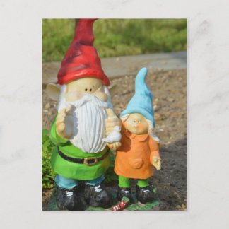 Gnomes in the garden  statue postcard
