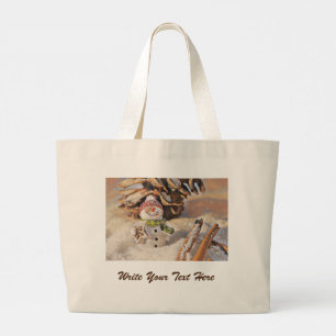 Gnomes in the snow watercolor painting  large tote bag