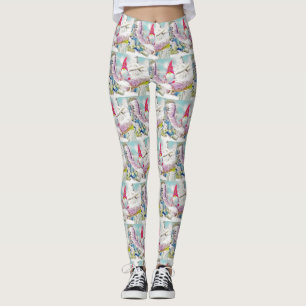 Gnomes in the snow watercolor painting  leggings