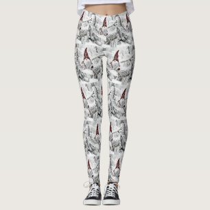 Gnomes in the snow watercolor painting leggings