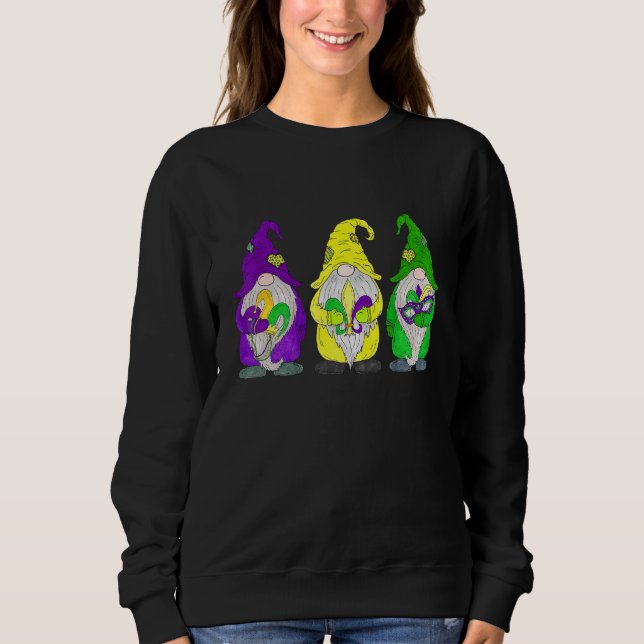 Gnomes Jester Beads & Mask Mardi Gras Gnomes Carni Sweatshirt (Front)