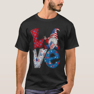 Gnomes LOVE 4th Of July Patriotic USA Flag T-Shirt