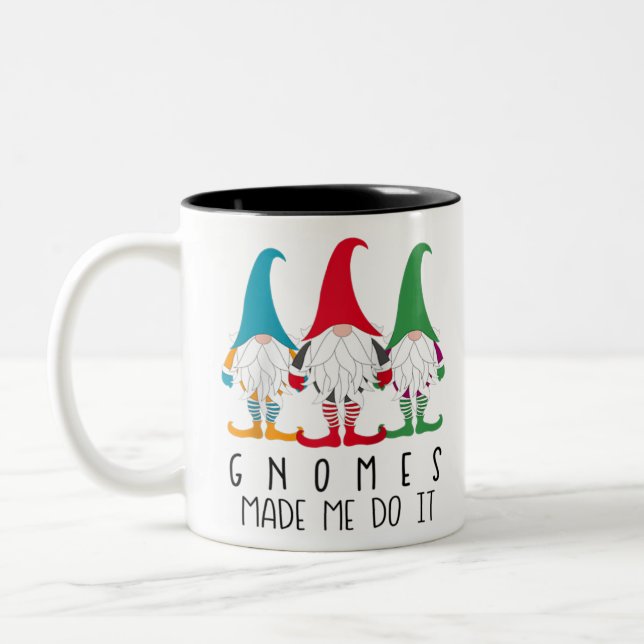 Gnomes made me do it nordic santa gnome christmas Two-Tone coffee mug (Left)
