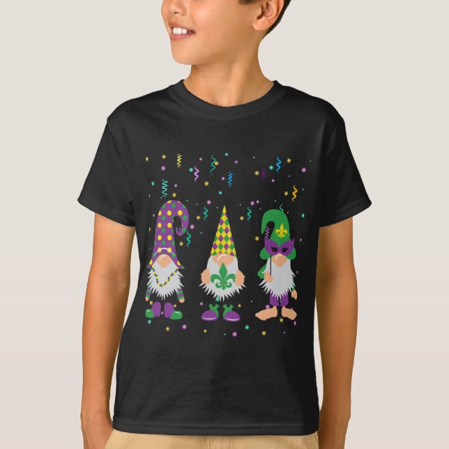 Gnomes Mardi Gras Funny Gnome T-Shirt (Front)