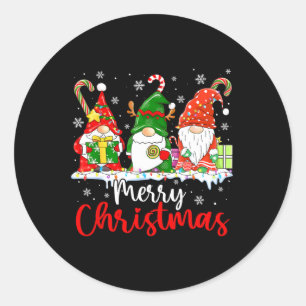Gnomes Merry Christmas Light Family Gnome  Classic Round Sticker