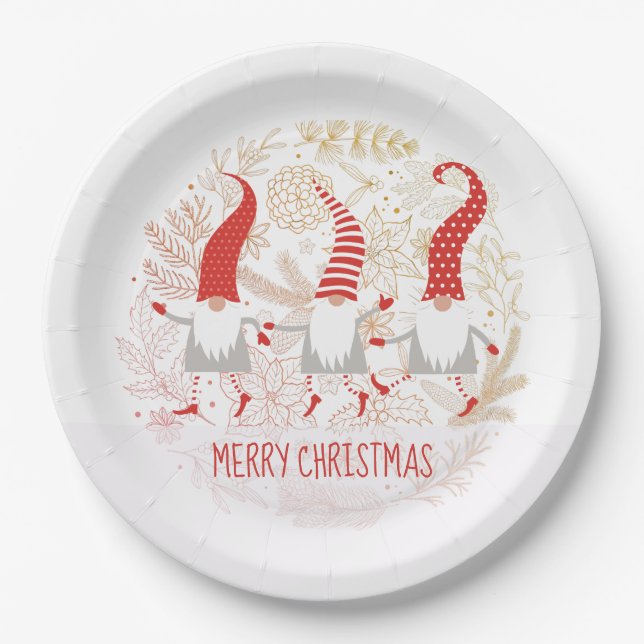 Gnomes Merry Christmas Party Paper Plate (Front)