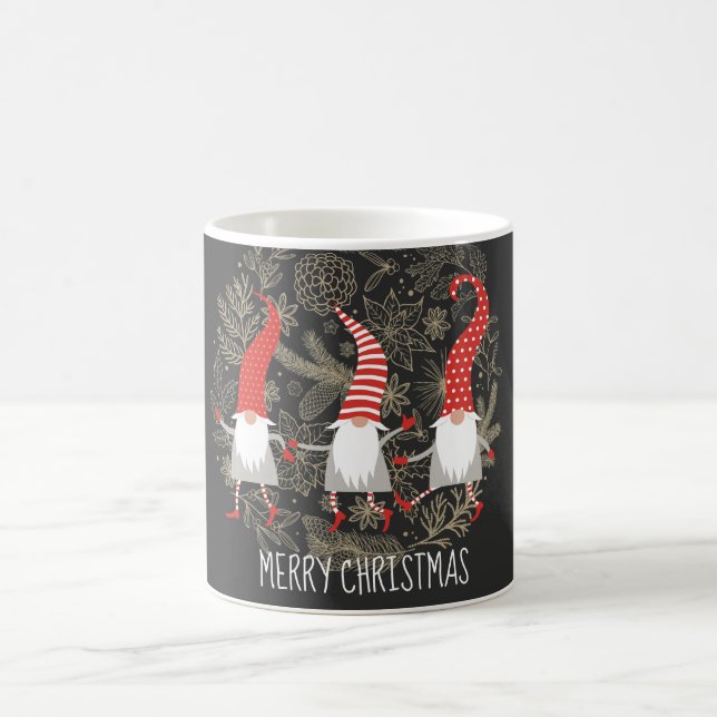 Gnomes Merry Christmas Red Black Coffee Mug (Center)