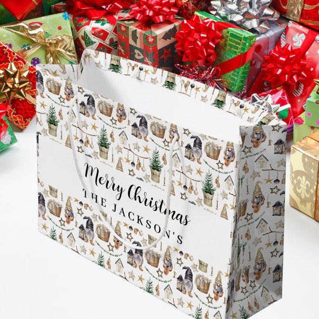 Gnomes nordic farmhouse Christmas Large Gift Bag (Creator Uploaded)