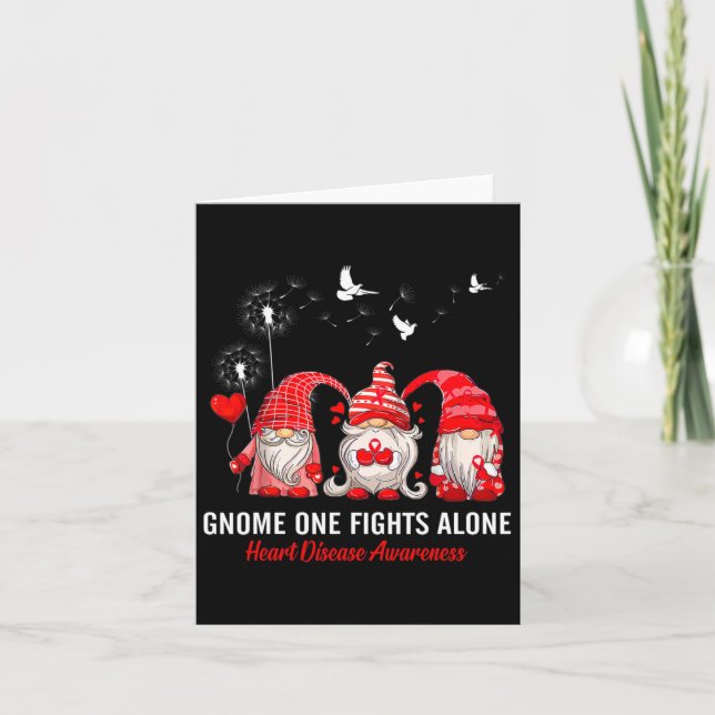 Gnomes One Fights Alone Heart Disease Awareness  Card (Front)