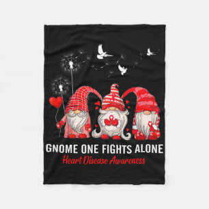 Gnomes One Fights Alone Heart Disease Awareness Fleece Blanket