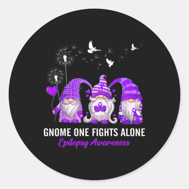 Gnomes One Fights Epilepsy Awareness Alone Classic Round Sticker (Front)