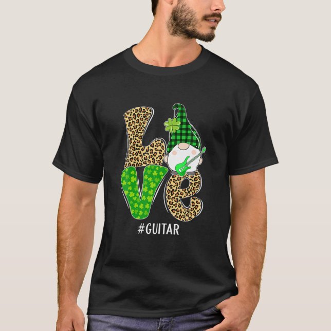 Gnomes Patrick's Day Love Guitar Leopard Plaid Cos T-Shirt (Front)