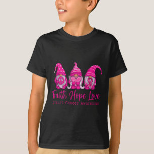 Gnomes Pink Warrior Faith Hope Love Breast Cancer T-Shirt